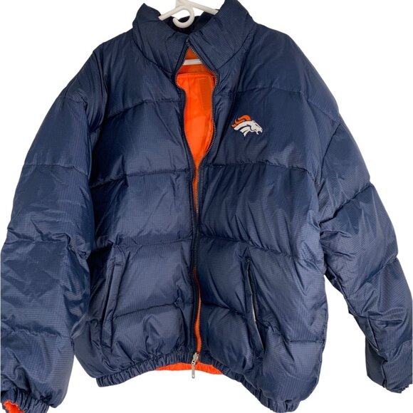 Denver Broncos Starter Reversible Jacket Navy/Orange Large NFL Down-Filled Winte - Picture 1 of 10